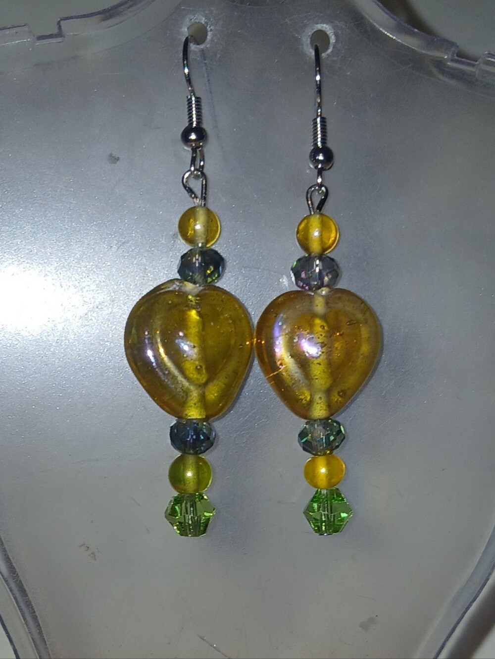 Hand CraftedYellow Heart Glass Bead Drop Earrings